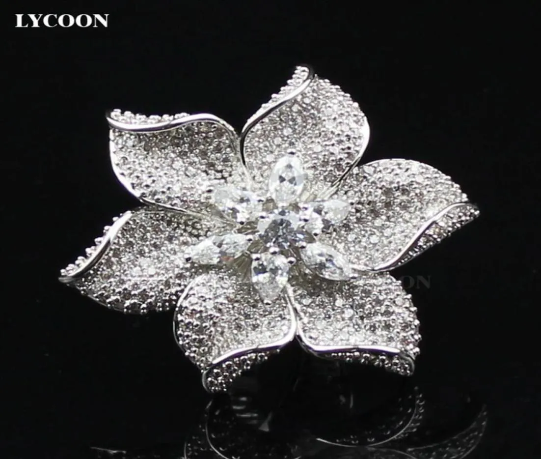 Mais recente moda banhada a platina com grande Áustria grande branco Cubic Zirconia anéis de casamento para mulheres estilo flor de luxo festa Engagem7185613