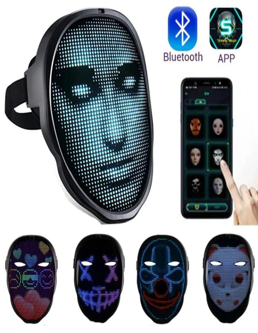 Halloween Novelty Lighting Full Color LED Face Changing Glowing Mask APP Control DIY 115 Patterns Shining Masks For Ball Festival 3847581