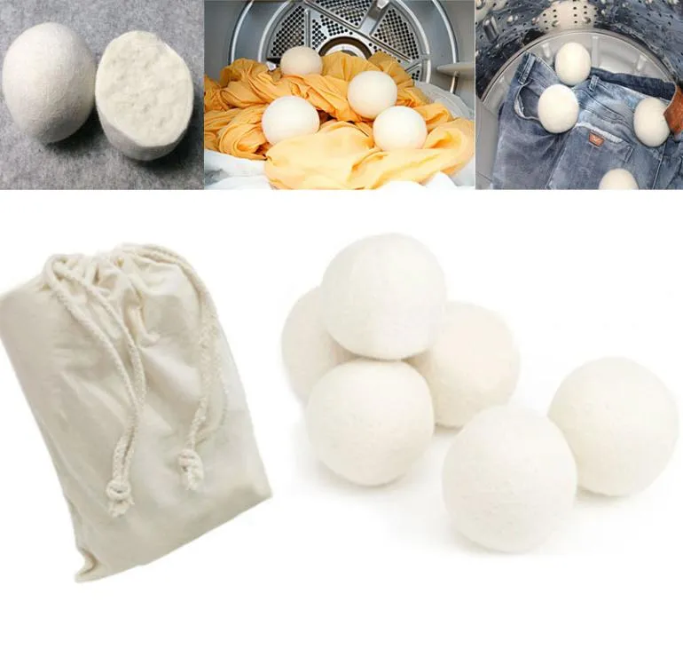 6PCSLOTウールドライヤーボールは、しわを減らし、再利用可能な天然布軟化剤抗静的大型フェルトオーガニックウール衣類乾燥機BAL2220164を減らします