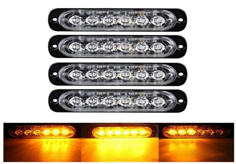 Car Amber Yellow Strobe Light 6 LED Strobe Signal Warning Light Bar Security Alarm Flash Flashing Bulb Surface Mount Lighthead Lam2812286