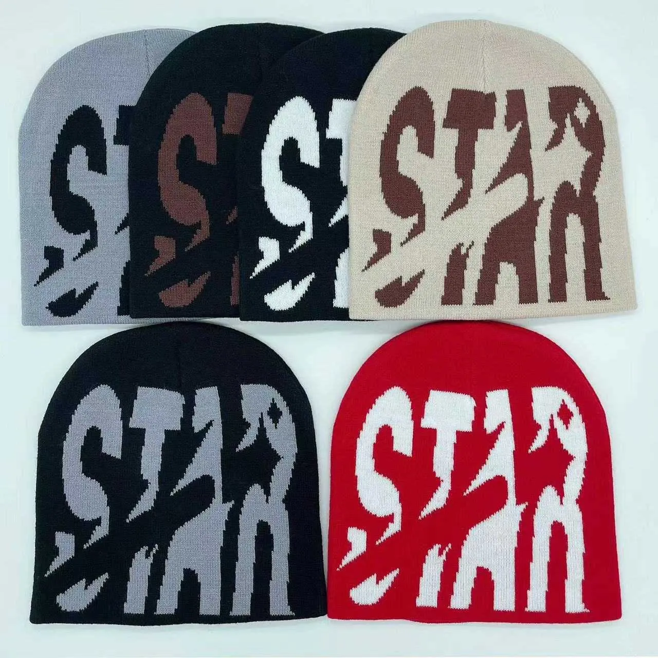 Beanie / Skull Caps Y2K Sombrero de punto Alfabeto STAR Sombreros de jacquard para hombres y mujeres Sombreros pop Sombreros de hip hop Deportes al aire libre Tendencias Calle T240306