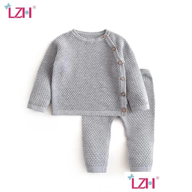 Set di abbigliamento Lzh 2021 Estate Primavera caldo maglione per bambini vestito lavorato a maglia tinta unita nato vestiti per ragazza cotone morbido in due pezzi consegna di goccia Dhxow