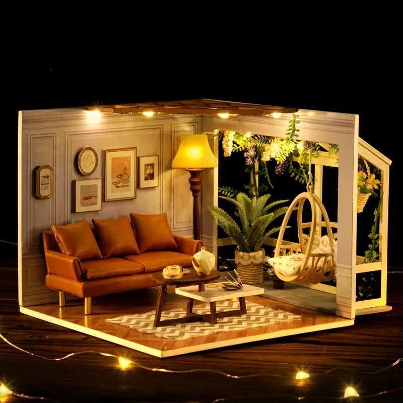 Architecture/DIY House Diy Doll House Furniture Light Cover Dollhouse scene hut Casa Miniatures Children For Toys Birthday Christmas New Year Gifts