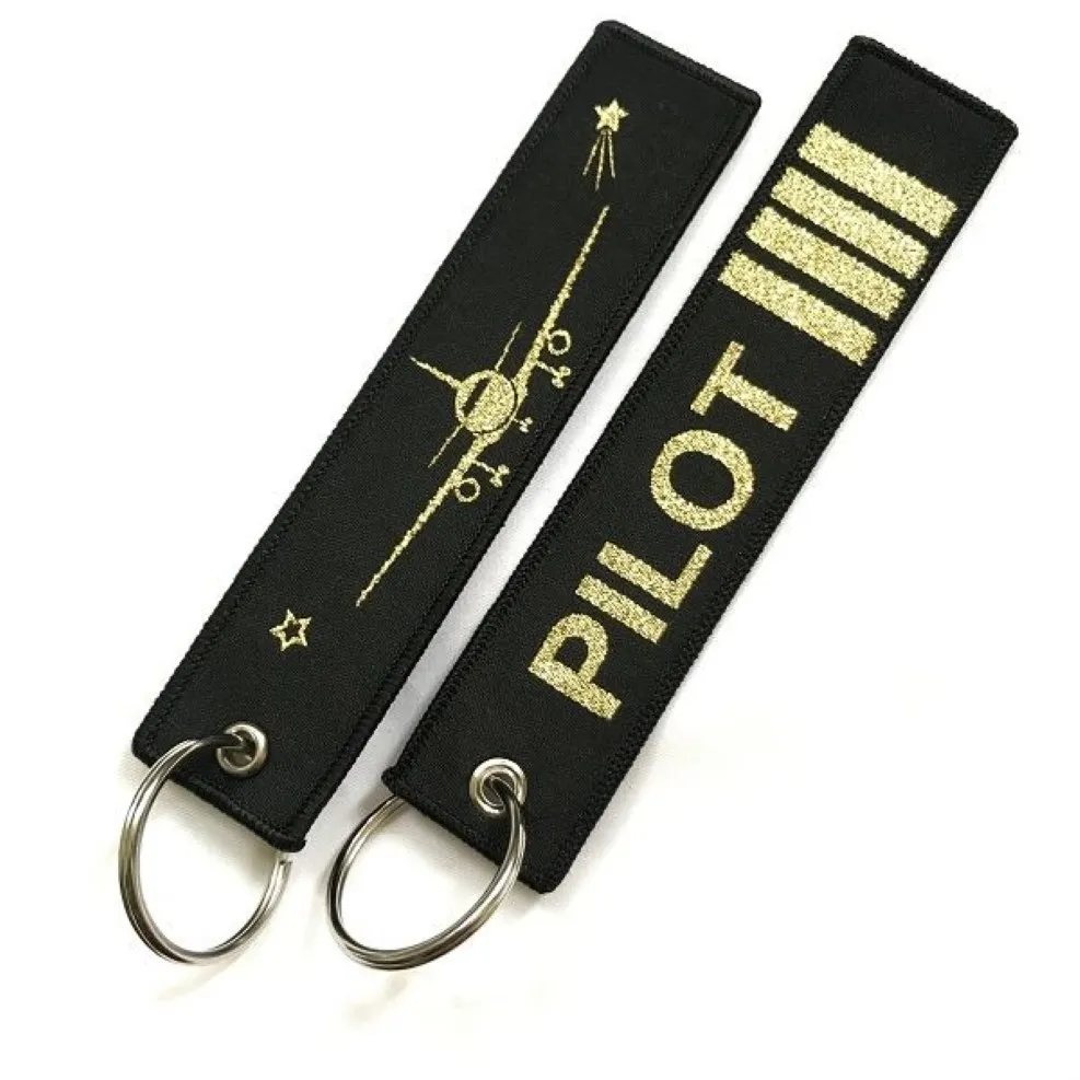 Portachiavi pilota intero Porte Flight Crew Pilot Gift Clef Portachiavi aviazione Shinning Portachiavi in tessuto color oro Tag 10 PZ LOT2744