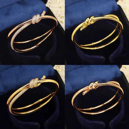 Ontwerper Tiffay V Gold High Edition gedraaide armband knoop 925 zilver 18K Rose ziek dezelfde stijl