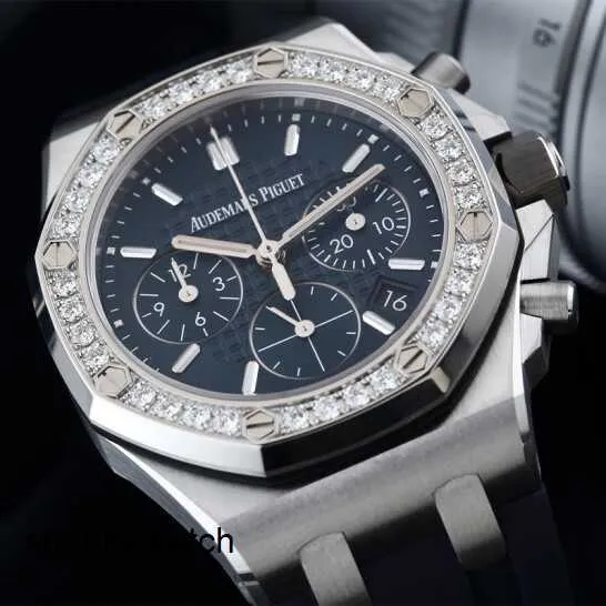 Highend Wrist Watch Populära armbandsur AP Royal Oak 26231 Automatiska maskiner med nytt blått ansikte och 37 mm mätdiameter Det ursprungliga diamantinlagda stålfodralet