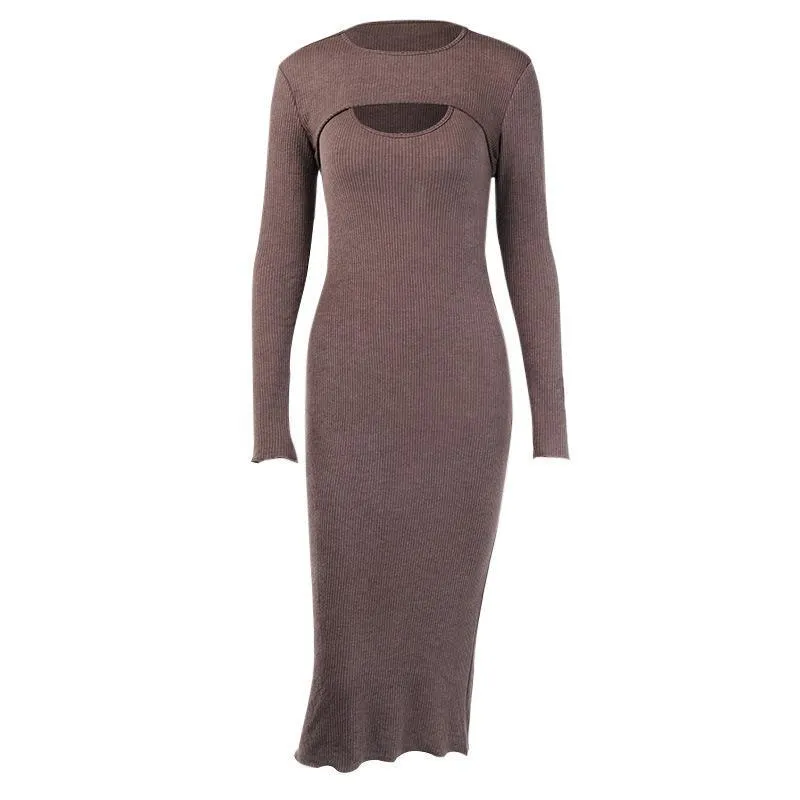 Vente en gros de vêtements pour femmes pour le commerce extérieur, châle ajouré sexy, coupe slim, robe à bretelles fendues, ensemble deux pièces pour femmes