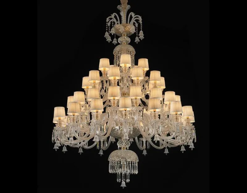 Meerosee Large Crystal Chandelier Lights Classical Luxury New Design Pendant Lamp with Lampshade For Living room Foyer