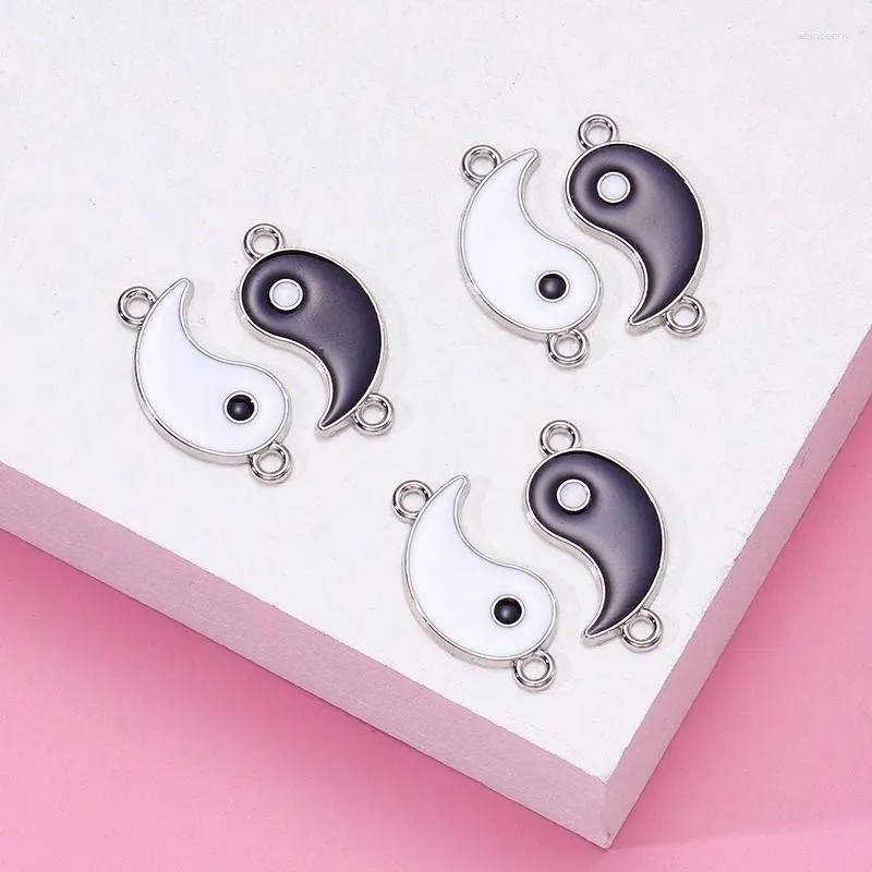 Charms 10Pcs/Lot Oil Drop Yin Yang Taiji Bagua Pendant Kung Fu Chinese Style Enamel Charm DIY Earrings Keychain Accessories Finding Set