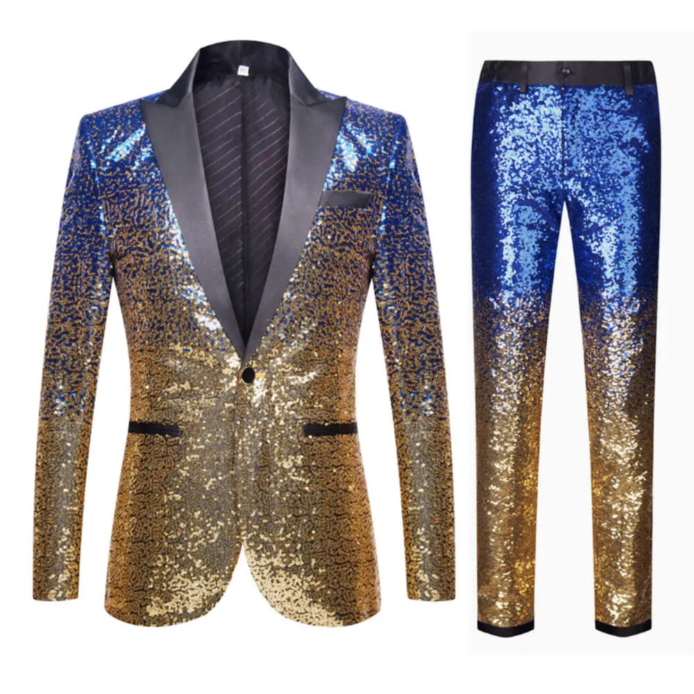 High Quality (blazer + Trousers) Men's Fashion Elegant Casual Wedding Groomsmen Banquet Dance Party Sequin Costumes 2 Piece Set