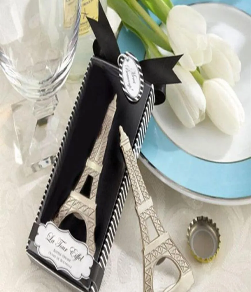 Nowe kreatywne nowością artykuły domowe Eiffel Tower Chrome Bottle Otwieracz ślubu Wedding Favors Opakowanie pudełka prezentowego 8155027