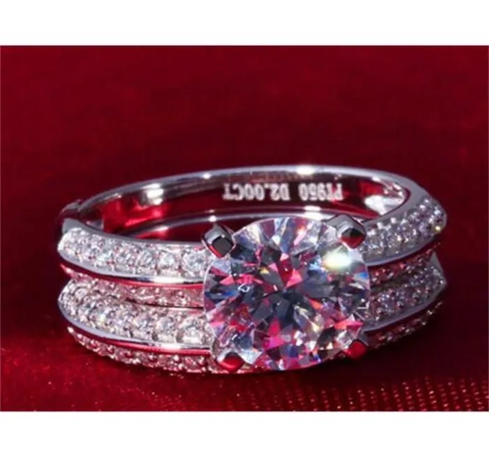 Brilliant Female Set s 2Ct Diamond Solid Platinum 950 Ring Engagement Jewelry3375498