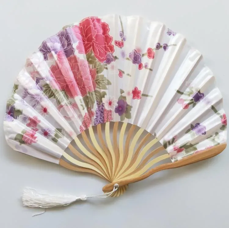 Chinese Japanese Style Hand Held Fans Personalized Pattern Silk Printed Bamboo Folding Fans Handheld Wedding Hand Fan SN4160