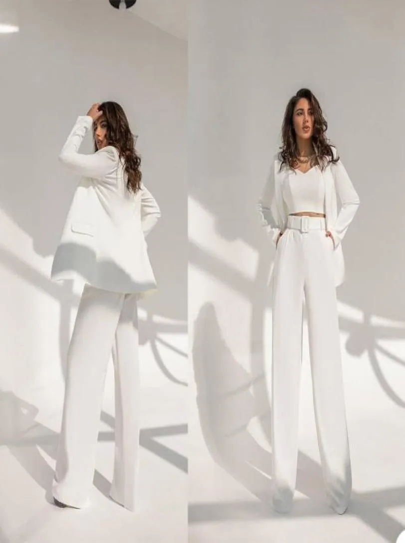 Summer White Mother of the Bride Pants Passar Kvinnliga damer Formell kvällsfest Tuxedos Work Wear för bröllop 2 PCs9977489