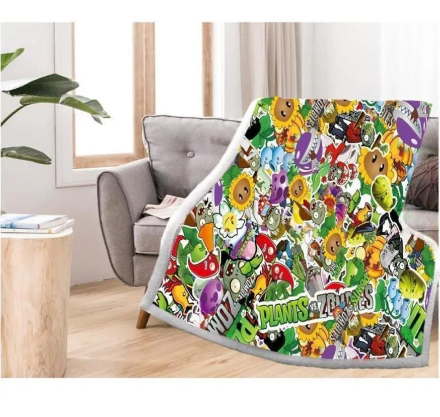 Plantes VS Zombies Sherpa couverture polaire dessin animé hiver literie chaude voyage maison couverture sur canapé-lit 150x200 cm 2011136410488