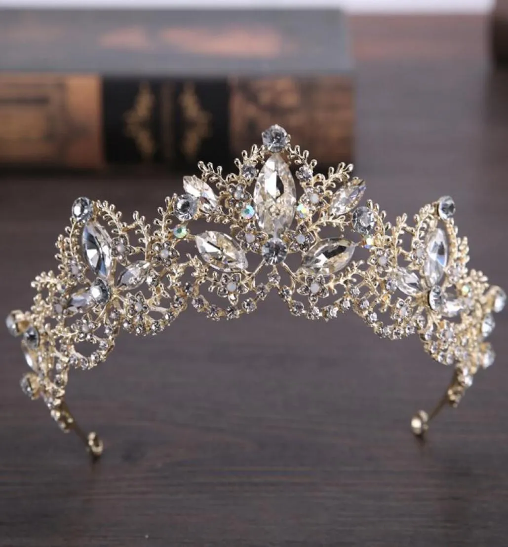 Underbara mousserande stora kristallbröllop diamante tävling tiaras hårband kristall brud kronor för brudar huvudstycke silver guld h8210338