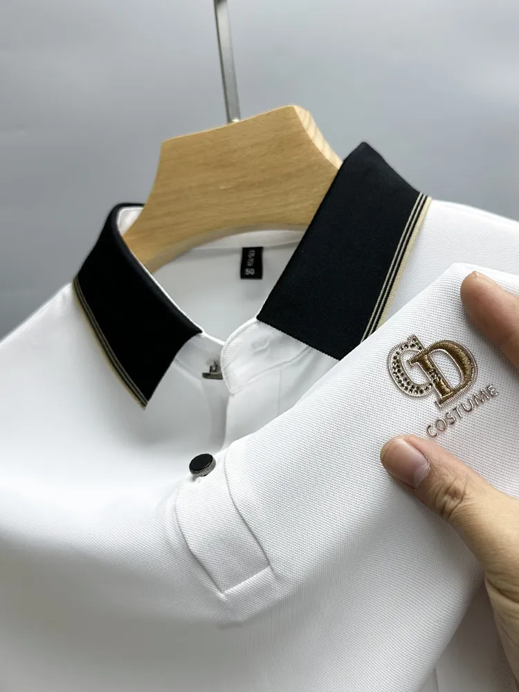 Camisa polo masculina high-end seda gelo de manga curta camiseta verão fino 2024 nova respirável legal camisa solta topo