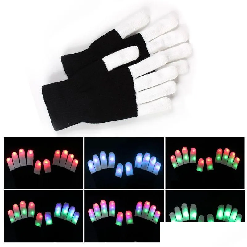 Gants LED Cadeau LED Gants Flash Cinq Doigts Lumière Ghost Dance Black Bar Stage Performance Colorf Rave Doigt Éclairage Glow Drop Deli Dhcr1