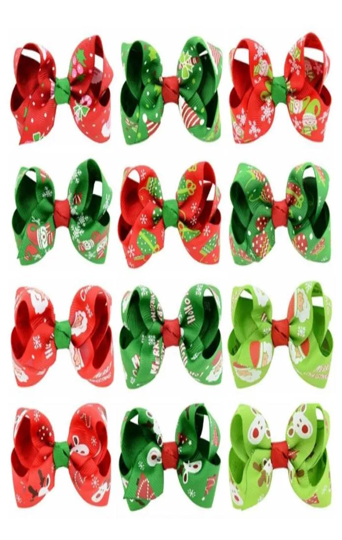 Julbågar Hårklipp Girls Grosgrain Ribbon Bowknot Hair Pin Xmas Barrettes Headwear Hair Accessories 12 Designs Valfritt DW46016280