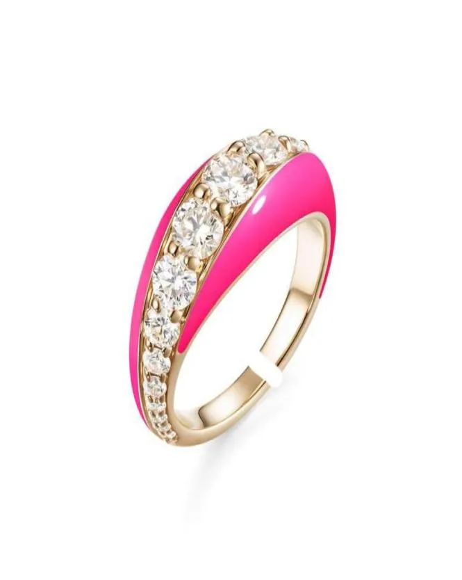 Cluster Rings 7 Color Neon Enamel Pink White Blue Ring Fashion Jewels Pave Zircon CZ Jewelry 2022 Rock Punk Gold Adjustable Size3352571