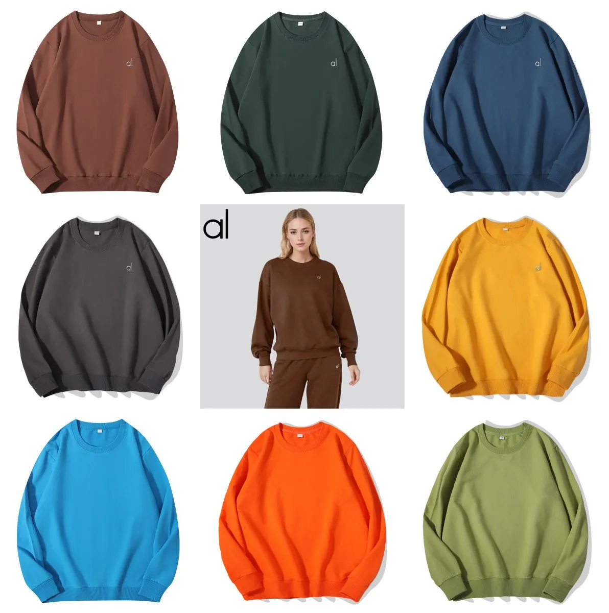 ALYOGA CRWE SCEK PULLOVER ciepłe bluzy Al Srebrne logo 3D na klatce piersiowej luźna odzież dresowa unisex swobodna moda kurtka o temperaturze