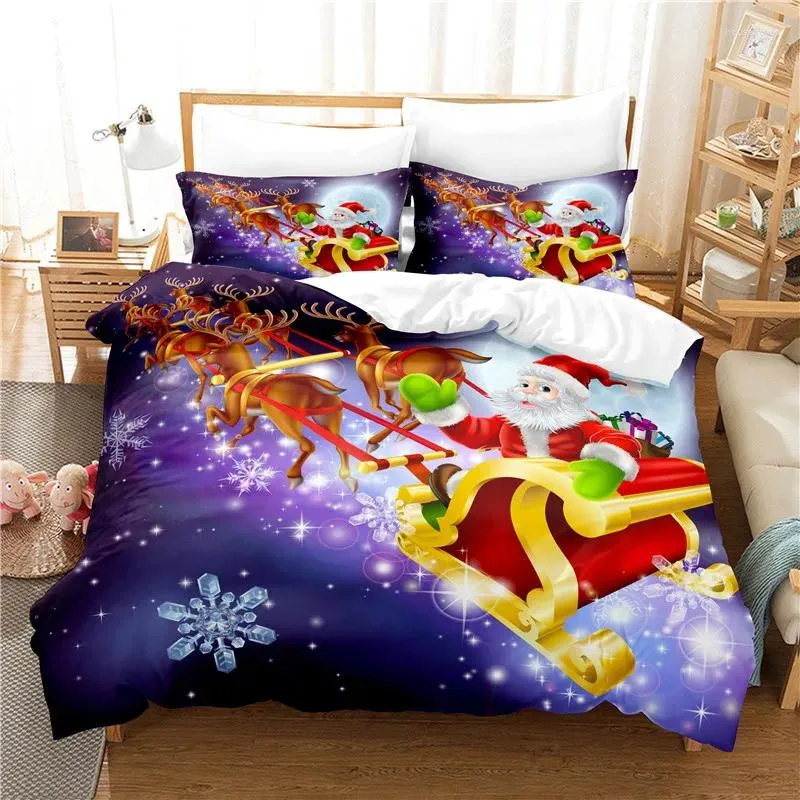 寝具セットのクリスマスセットベッドルームソフトベッドスプレッドベッドベッドホームコメタブル羽毛布団カバーキルトと枕カバー