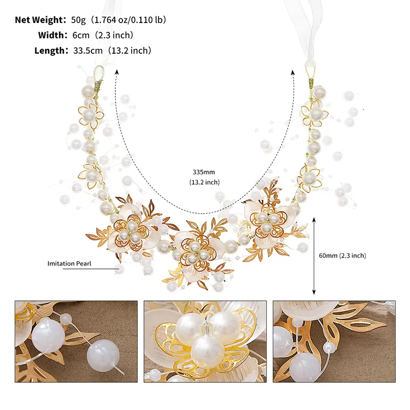 Fashion Headpieces White Pearl Rhinestone Flower Leaf Branch Handmade Bridal Hair Band Head Accessories Wedding Jewelry