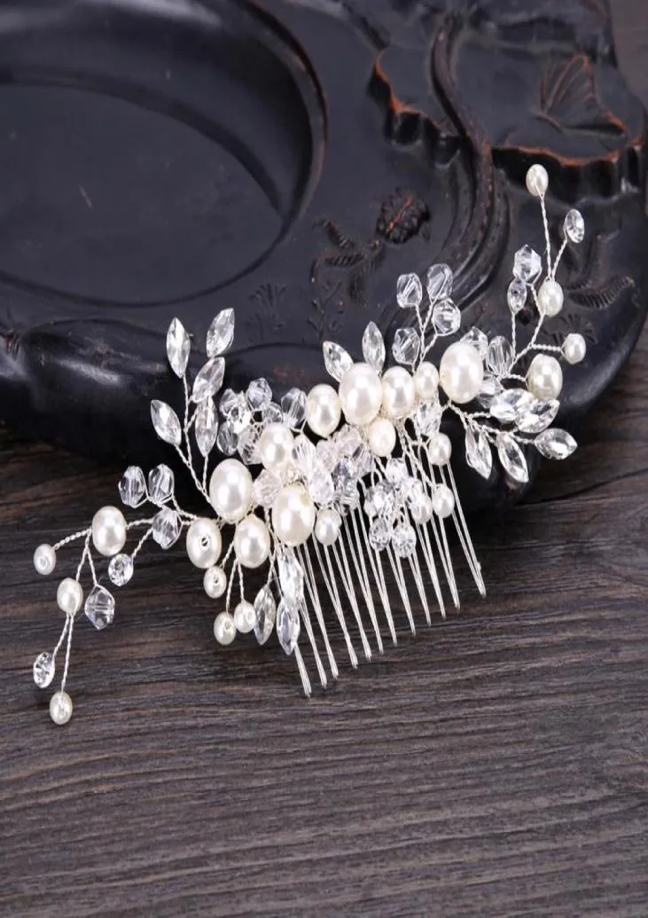 Ślub ślubna druhna Combs Tiaras Srebrny ręcznie robiony rhinestone Pearl Pasme Luksusowe akcesoria do włosów Tiara Gold Żyd3454785