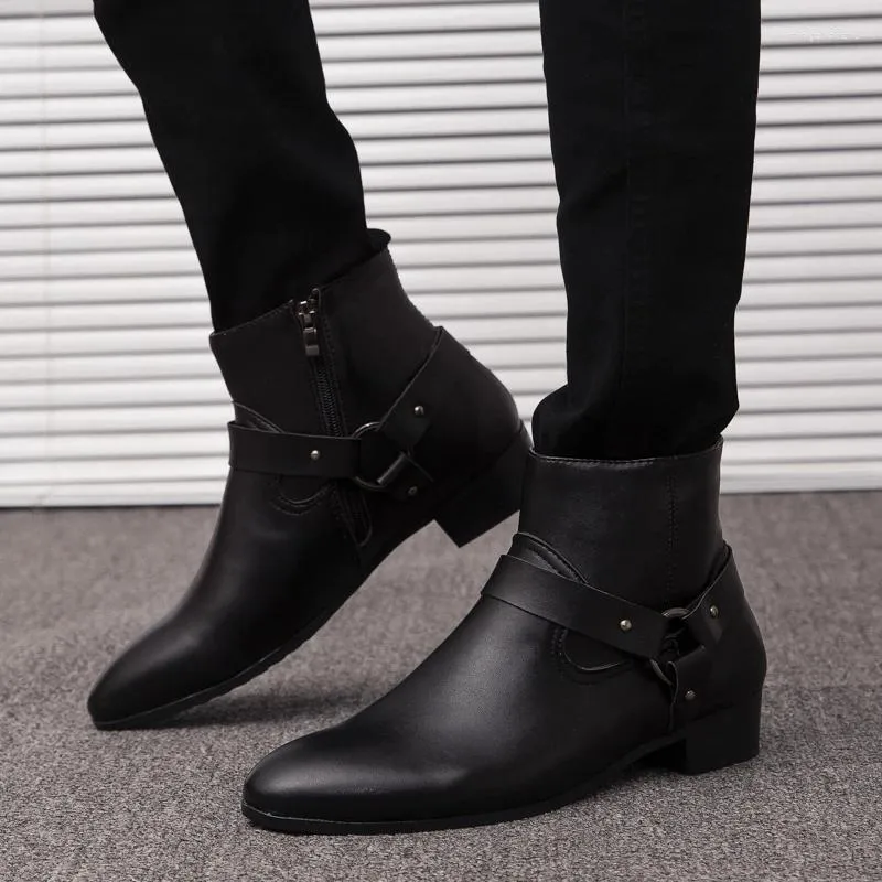 Chaussures habillées Hommes PU Cuir Mode Bottes à talons hauts Résistant à l'usure Antidérapante à glissière latérale pour l'extérieur