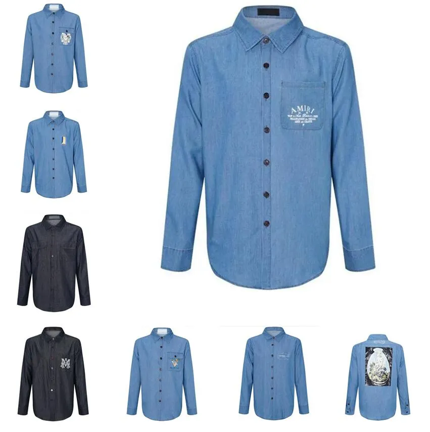 Designer-Shirt Männer Casual Button Up Shirt Shirt formelle Business-Shirts lässig Langarmed bedruckte Taschenjeans Hemd atmungsable Kleidung