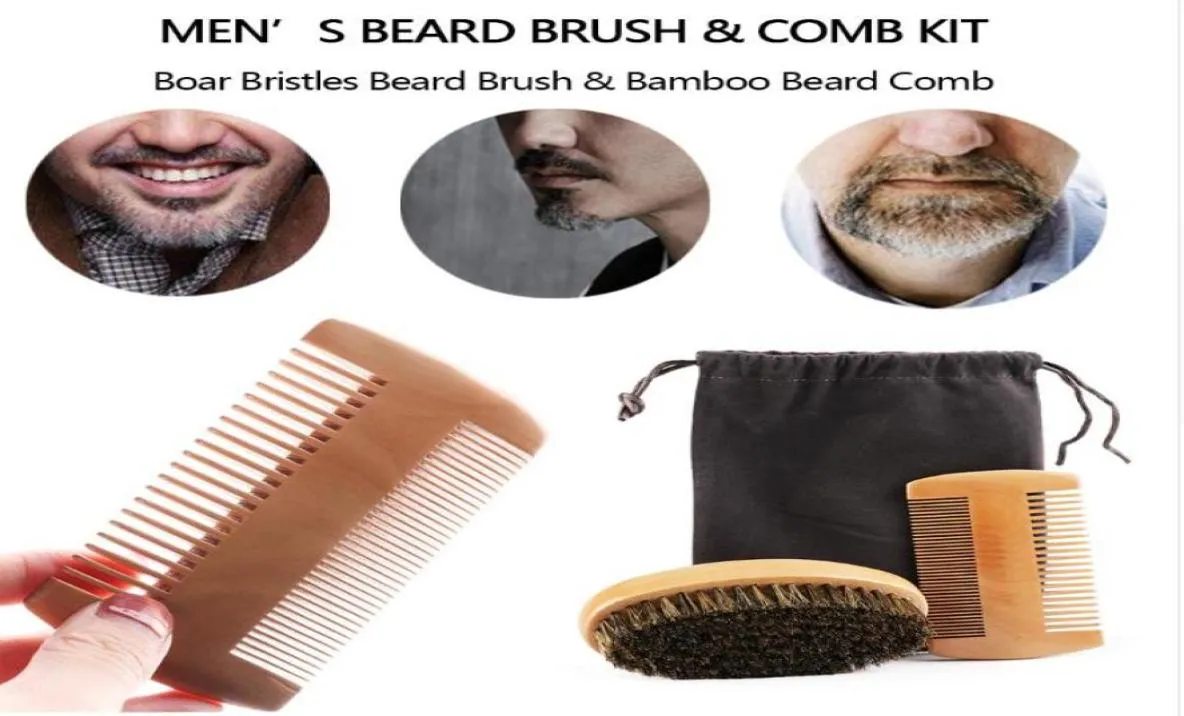 3pcs Wooden Beard Brush Boar Hair Bamboo With Boar Bristle Natural Wooden Comb Beard Care of the Shaving Brush Set7969891