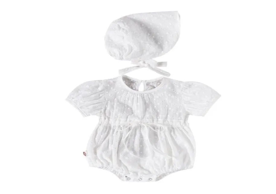 024m Born Baby Girl Short Sleeve Romper White Solid Hole Floral Jumsuit For Sweet Toddler Girls Jumpsuits7285569