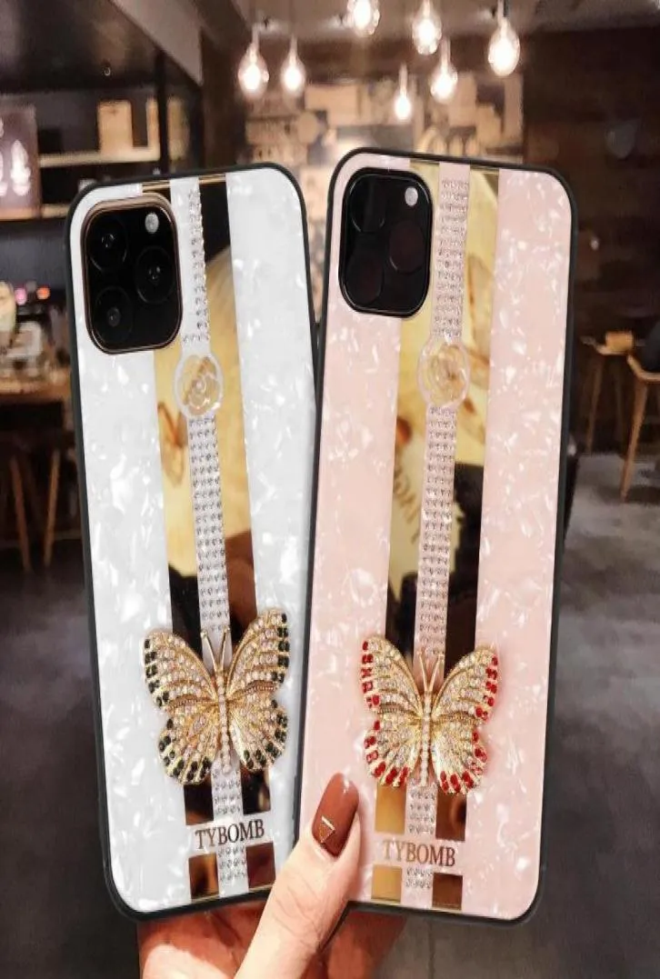 Luxe creatieve spiegel mode 3D ingelegde vlinder telefoonhoesjes voor iPhone X XR XS 12 mini 11 Pro Max hoesje Apple mobiele telefoon 7 8 6s P5690342