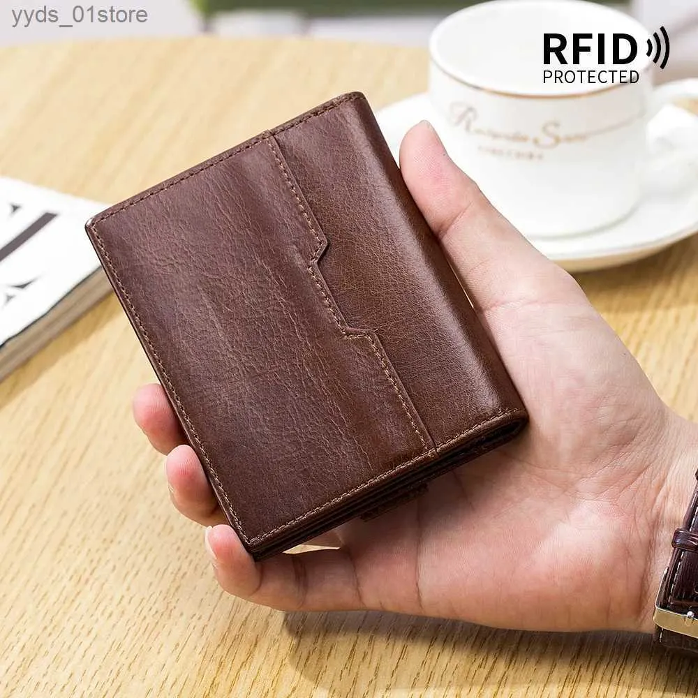 Money Clips Men Vintage RFID Paftle oryginalne skórzane identyfikator kredytowy bank wizytówka torba torba na portfel monety dla mężczyzny chłopiec L240306