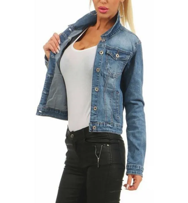 Nibesser Mulheres desgastadas bombardeiro jeans jeans BOTOL UP Lady Casual Vintage OutWear Autumn Fashion Coat Streetwear8163744