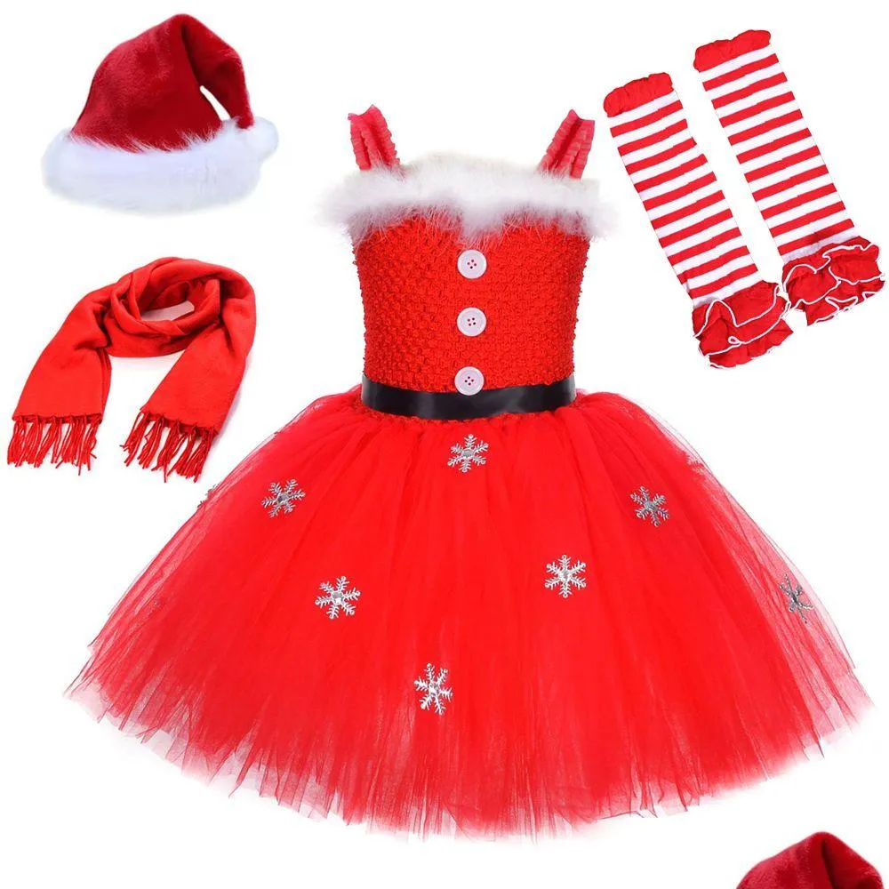 Girl'S Dresses Girls Dresses Christmas Santa Claus Costumes For Xmas Tutu Dress Outfit Kids Year Princess Children Miss Clothes Drop D Dh5Yp