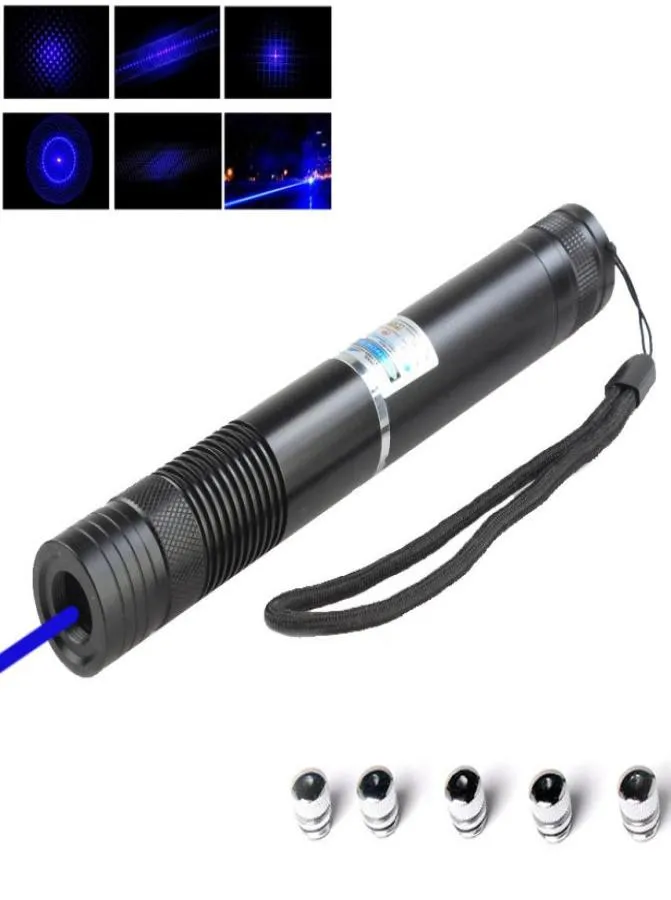 Zoombare 450 nm 2000 mw blauwe laserpointers branden sigarettenaansteker met 5-sterren caps2pcx16340 batterijOplader1282433