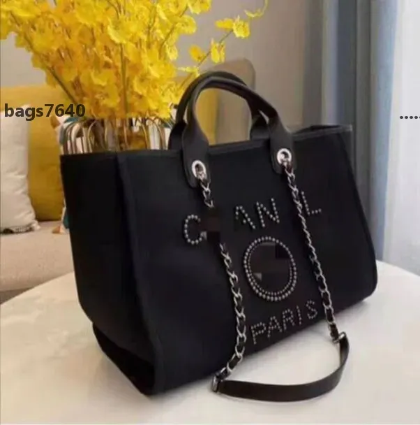 AA bHigh-end New Canvas Large Capacity Tote Women Shoulder Bag Cloth Shopper Bags Literary Fan Letter Pearl Big Shopping Bags