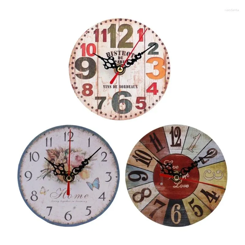 Horloges murales pratique artistique ronde rustique horloge de maison en bois pour ornements