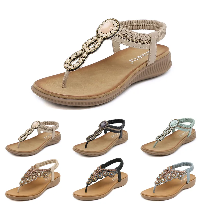 2024 Bohemian Sandals Femmes Pantres de coins Gladiator Sandale Femalités Elastic Beach Shoes String Perle Color50 Gai