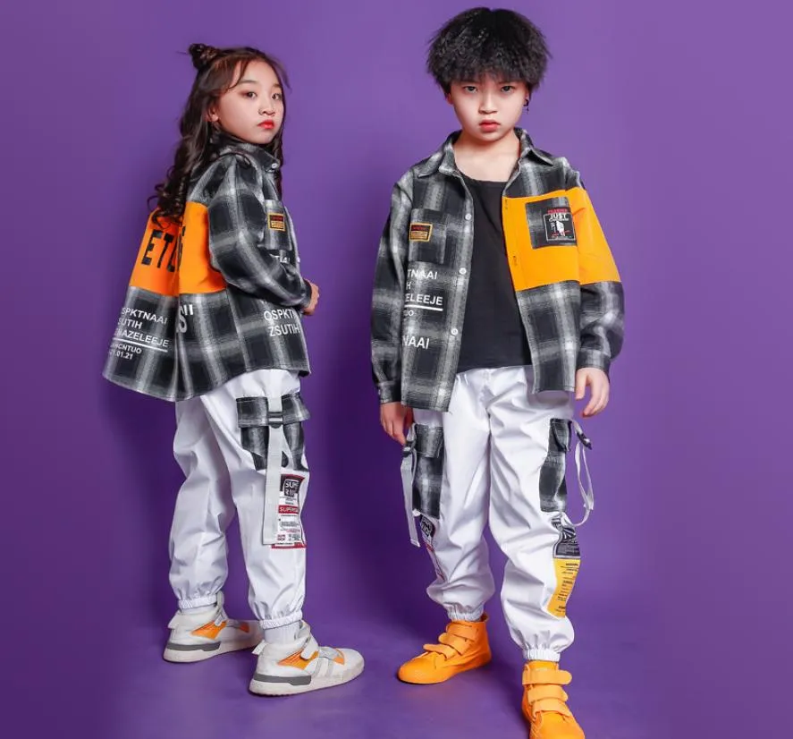 Costumi di danza jazz Bambini Hip Hop Dance Abbigliamento da strada Camicia a quadri per bambini Pantaloni da jogging Ragazzi Abiti per spettacoli teatrali2148716