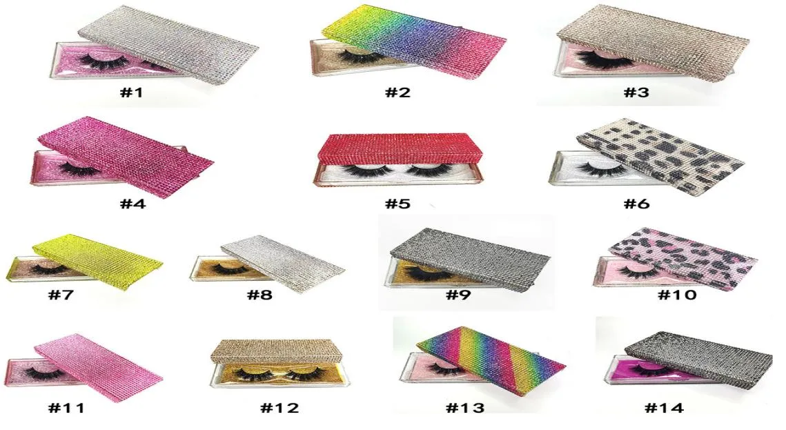 14 Stile Diamant-Verpackungsbox 3D-Wimpern Leere Verpackungsboxen Kunststoff-Glitzer-Strass-Augen-Wimpern-Etui Ganz4811113