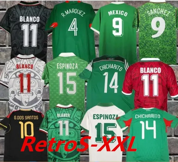 1986 1994 1995 Mexico National Team Mens Retro Soccer Jerseys H. SANCHEZ 1999 2011 2014 BLANCO HERNANDEZ Home Away Football Shirts Short Sleeve Uniforms