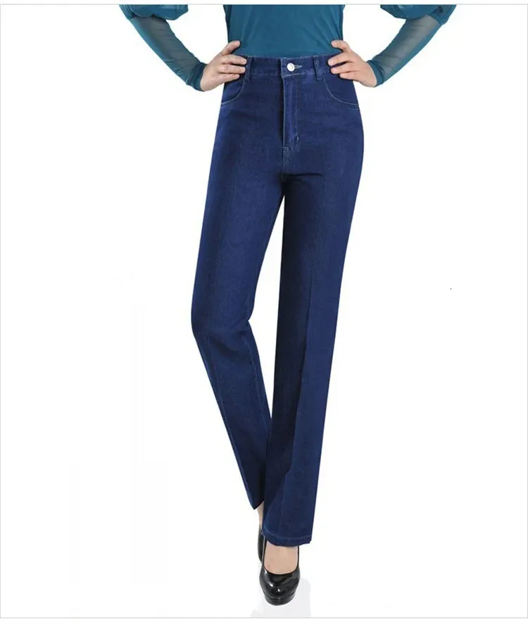 summer spring office lady plus size mid age brand female women mother straight stretch high waist jeans 240227