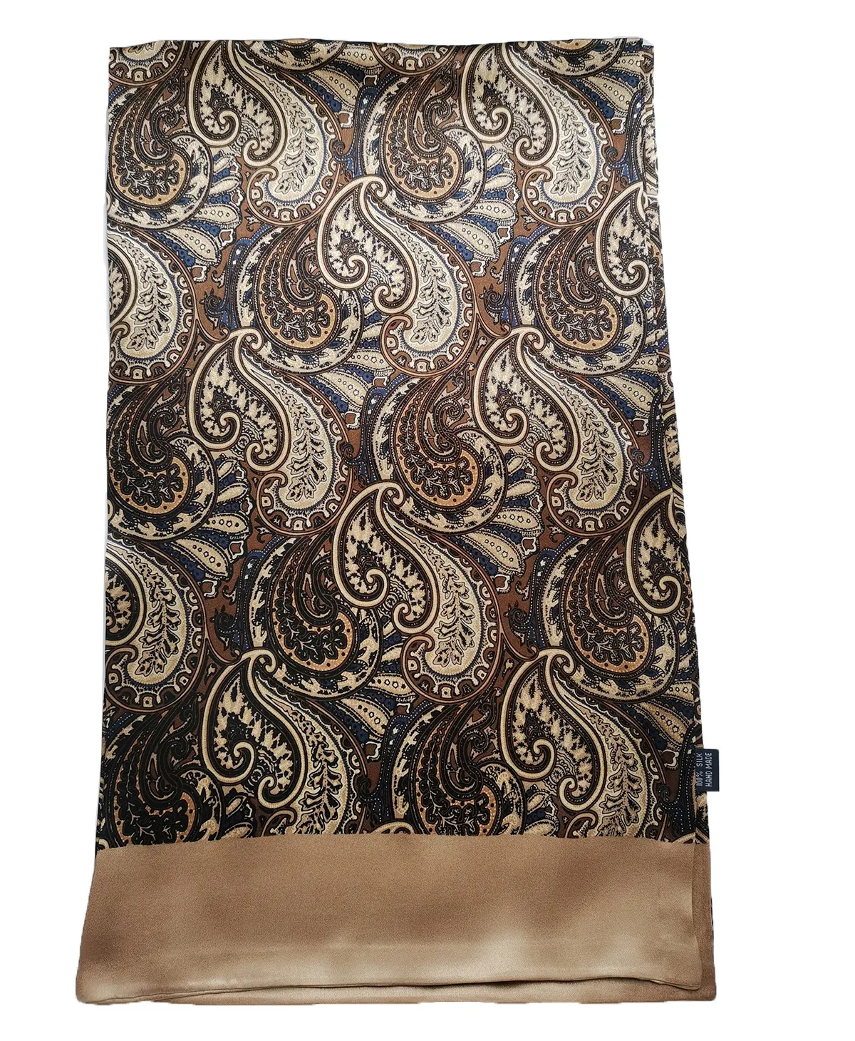 Мужской длинный шарф, шейный платок 100, шелковый, коричневый, с двойным узором пейсли, 170x27 см