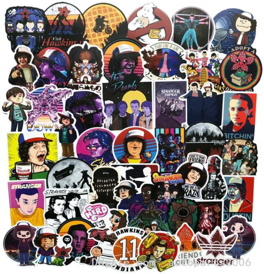 50 pz / lotto Whole Stranger Things Film Adesivi Vinile Impermeabile Noduplicato Adesivo Per Laptop Skateboard Bottiglia Auto Decalcomanie5052231