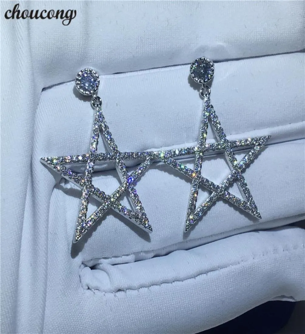 Choucong brincos em forma de estrela 5a zircon cz 925 prata esterlina festa casamento brincos pendurados para mulheres moda jóias6374858