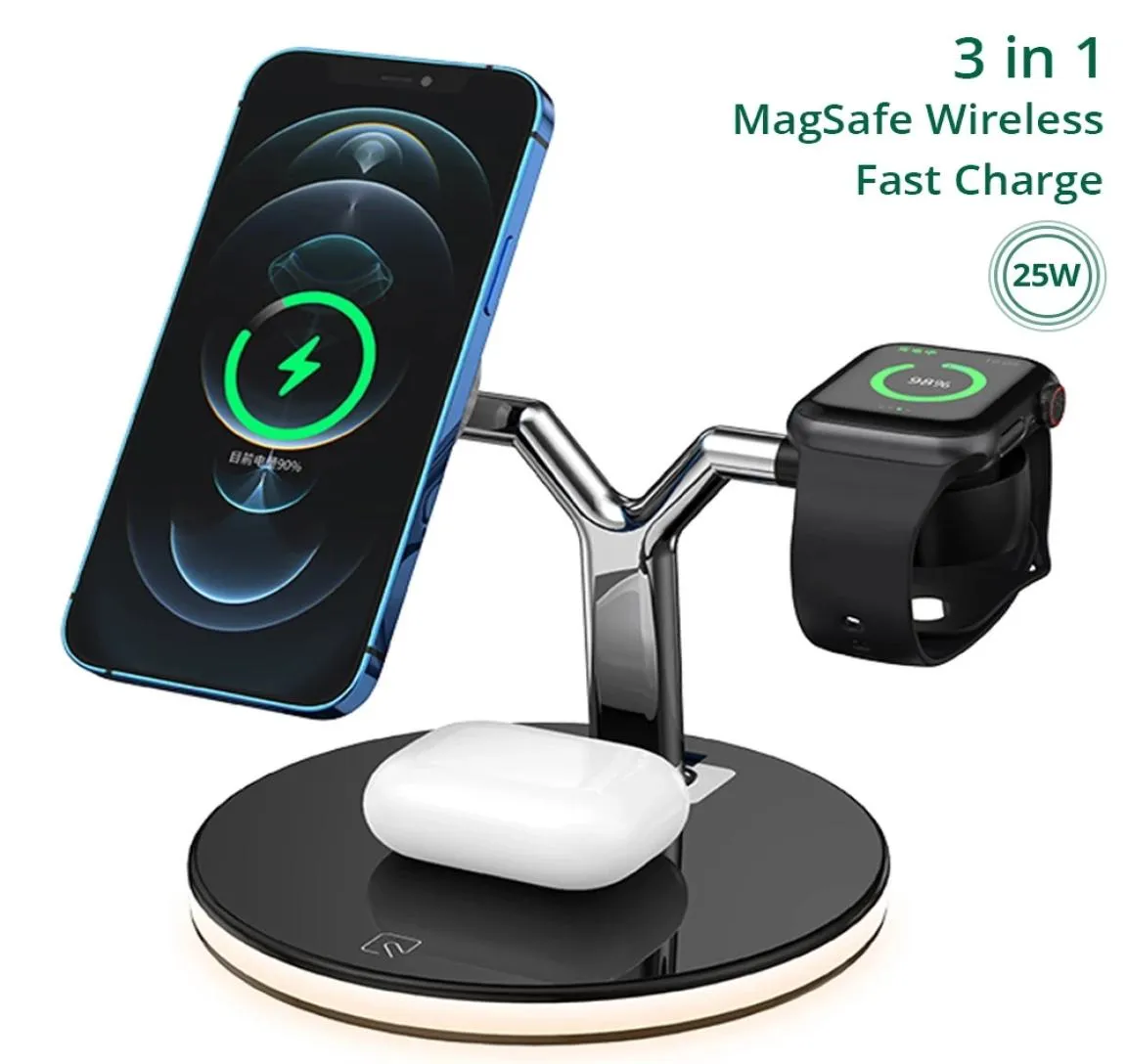 3-in-1 schnelles magnetisches 15-W-Wireless-Ladegerät für Apple Watch Airpods iPhone 12 11 Huawei Mate 30 P30 Pro Samsung S21 S20 S10 Xiaomi1730572