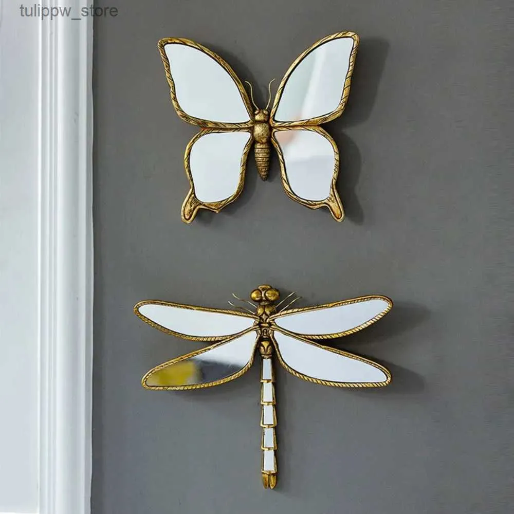 Objetos decorativos estatuetas vintage inseto parede pendurado ornamento libélula ornamento sala de estar borboleta decoração de parede pendurado espelho parede decoração de casa