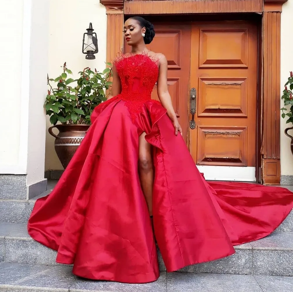 Red Beaded Wedding Dress: Premium Quality A-Line Gown, Sheer